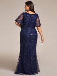 Gorgeous V Neck Leaf-Sequined Fishtail Party Dress – Navy Blue