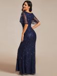 Gorgeous V Neck Leaf-Sequined Fishtail Party Dress – Navy Blue