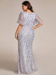 Gorgeous V Neck Leaf-Sequined Fishtail Party Dress – Silver