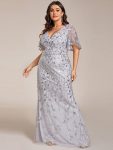 Gorgeous V Neck Leaf-Sequined Fishtail Party Dress – Silver