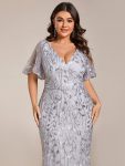 Gorgeous V Neck Leaf-Sequined Fishtail Party Dress – Silver