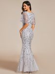 Gorgeous V Neck Leaf-Sequined Fishtail Party Dress – Silver