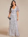 Gorgeous V Neck Leaf-Sequined Fishtail Party Dress – Silver