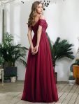 Sequin Bodice Cold Shoulder Floor Length Tulle Bridesmaid Dress – Burgundy