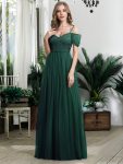 Sequin Bodice Cold Shoulder Floor Length Tulle Bridesmaid Dress - Dark Green