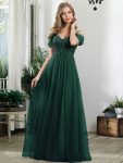 Sequin Bodice Cold Shoulder Floor Length Tulle Bridesmaid Dress – Dark Green