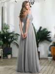 Sequin Bodice Cold Shoulder Floor Length Tulle Bridesmaid Dress – Grey