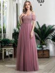 Sequin Bodice Cold Shoulder Floor Length Tulle Bridesmaid Dress - Purple Orchid