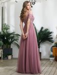 Sequin Bodice Cold Shoulder Floor Length Tulle Bridesmaid Dress – Purple Orchid