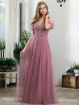 Sequin Bodice Cold Shoulder Floor Length Tulle Bridesmaid Dress – Purple Orchid