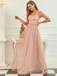 Sequin Bodice Cold Shoulder Floor Length Tulle Bridesmaid Dress – Rose Gold