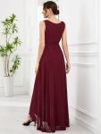 Chiffon Sleeveless Front Slit V-Neck Layered Formal Evening Dress – Burgundy