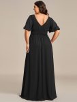 Chiffon Illusion V-Neck Flutter Sleeve Front Slit Evening Dress – Black