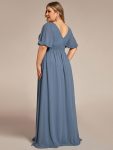 Chiffon Illusion V-Neck Flutter Sleeve Front Slit Evening Dress – Dusty Navy