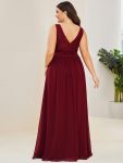 Lace Empire Waist V-Back Sleeveless Chiffon Evening Dress – Burgundy