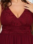 Lace Empire Waist V-Back Sleeveless Chiffon Evening Dress – Burgundy