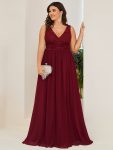 Lace Empire Waist V-Back Sleeveless Chiffon Evening Dress – Burgundy