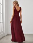 Lace Empire Waist V-Back Sleeveless Chiffon Evening Dress – Burgundy