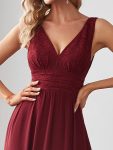 Lace Empire Waist V-Back Sleeveless Chiffon Evening Dress – Burgundy