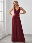 Lace Empire Waist V-Back Sleeveless Chiffon Evening Dress – Burgundy