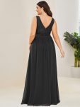 Lace Empire Waist V-Back Sleeveless Chiffon Evening Dress – Black