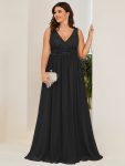 Lace Empire Waist V-Back Sleeveless Chiffon Evening Dress – Black