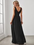 Lace Empire Waist V-Back Sleeveless Chiffon Evening Dress – Black