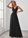 Lace Empire Waist V-Back Sleeveless Chiffon Evening Dress – Black