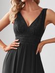 Lace Empire Waist V-Back Sleeveless Chiffon Evening Dress – Black