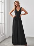 Lace Empire Waist V-Back Sleeveless Chiffon Evening Dress – Black