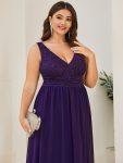 Lace Empire Waist V-Back Sleeveless Chiffon Evening Dress – Dark Purple