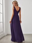 Lace Empire Waist V-Back Sleeveless Chiffon Evening Dress – Dark Purple