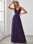 Lace Empire Waist V-Back Sleeveless Chiffon Evening Dress – Dark Purple