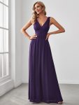 Lace Empire Waist V-Back Sleeveless Chiffon Evening Dress – Dark Purple