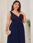 Lace Empire Waist V-Back Sleeveless Chiffon Evening Dress – Navy Blue