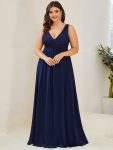 Lace Empire Waist V-Back Sleeveless Chiffon Evening Dress – Navy Blue