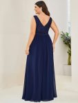 Lace Empire Waist V-Back Sleeveless Chiffon Evening Dress – Navy Blue