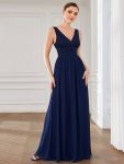 Lace Empire Waist V-Back Sleeveless Chiffon Evening Dress – Navy Blue