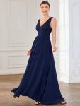 Lace Empire Waist V-Back Sleeveless Chiffon Evening Dress – Navy Blue