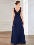 Lace Empire Waist V-Back Sleeveless Chiffon Evening Dress – Navy Blue