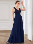 Lace Empire Waist V-Back Sleeveless Chiffon Evening Dress – Navy Blue