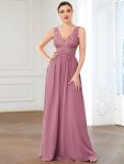 Lace Empire Waist V-Back Sleeveless Chiffon Evening Dress – Purple Orchid