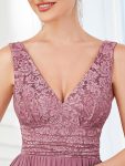 Lace Empire Waist V-Back Sleeveless Chiffon Evening Dress – Purple Orchid