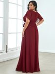 A-Line Pleated Chiffon Tie-Waist Evening Dress – Burgundy