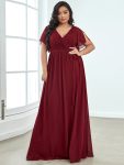 A-Line Pleated Chiffon Tie-Waist Evening Dress – Burgundy