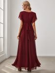 A-Line Pleated Chiffon Tie-Waist Evening Dress – Burgundy