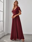 A-Line Pleated Chiffon Tie-Waist Evening Dress – Burgundy