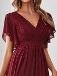 A-Line Pleated Chiffon Tie-Waist Evening Dress – Burgundy