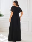 A-Line Pleated Chiffon Tie-Waist Evening Dress – Black