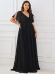 A-Line Pleated Chiffon Tie-Waist Evening Dress – Black